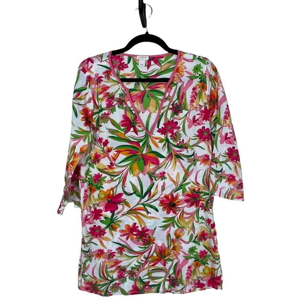 J Crew Floral 3 Quarter Sleeve Crinkle Fabric Pullover Pink Multi Size Small